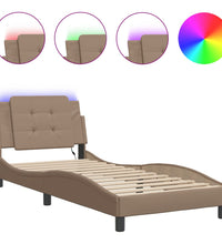 Bettgestell mit LED Cappuccino-Braun 100x200 cm Kunstleder
