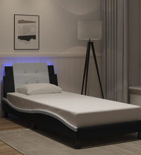 Bettgestell mit LED Schwarz und Weiß 100x200 cm Kunstleder