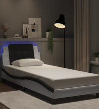 Bettgestell mit LED Weiß und Schwarz 100x200 cm Kunstleder