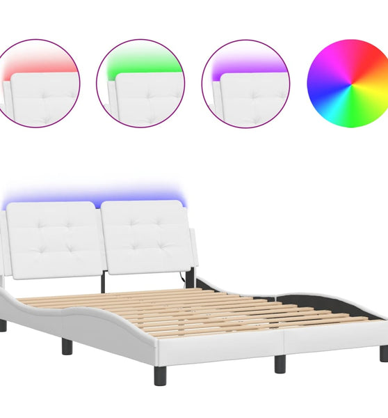 Bettgestell mit LED Weiß 120x200 cm Kunstleder