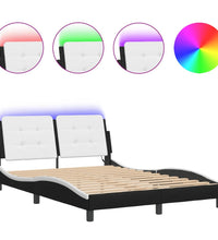 Bettgestell mit LED Schwarz und Weiß 120x200 cm Kunstleder