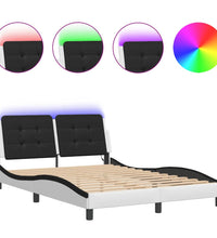 Bettgestell mit LED Weiß und Schwarz 120x200 cm Kunstleder