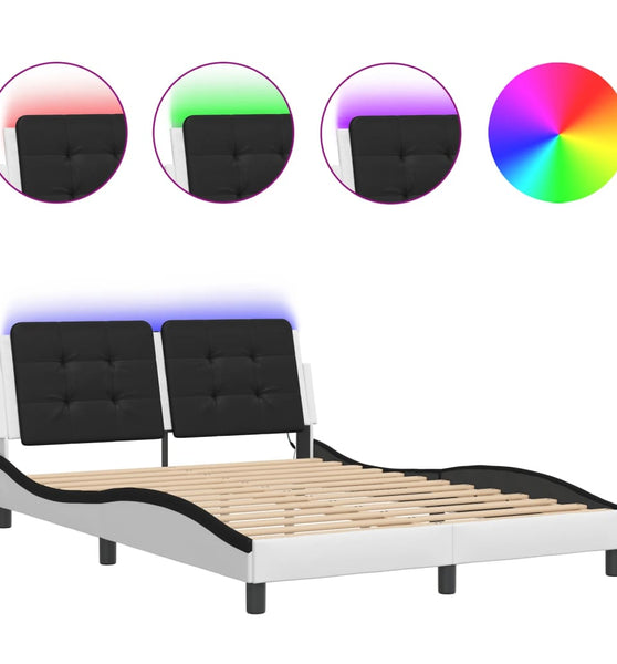 Bettgestell mit LED Weiß und Schwarz 120x200 cm Kunstleder