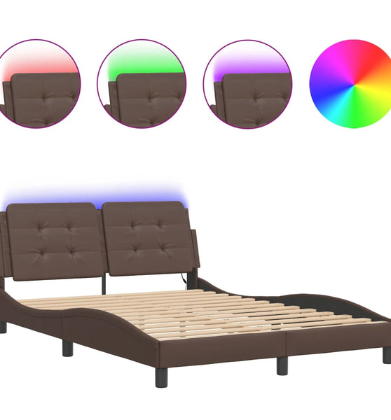 Bettgestell mit LED Braun 140x190 cm Kunstleder