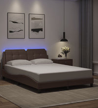 Bettgestell mit LED Braun 140x190 cm Kunstleder