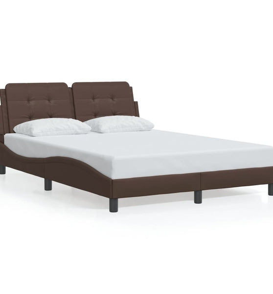 Bettgestell mit LED Braun 140x190 cm Kunstleder