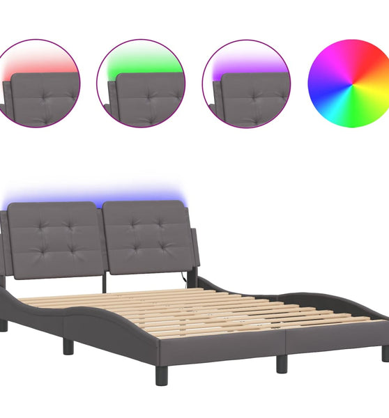 Bettgestell mit LED Grau 140x190 cm Kunstleder