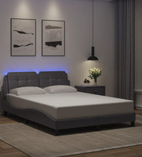 Bettgestell mit LED Grau 140x190 cm Kunstleder