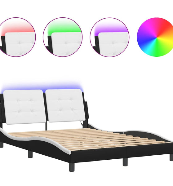 Bettgestell mit LED Schwarz und Weiß 140x190 cm Kunstleder