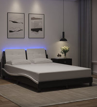 Bettgestell mit LED Schwarz und Weiß 140x190 cm Kunstleder