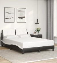 Bettgestell mit LED Schwarz und Weiß 140x190 cm Kunstleder