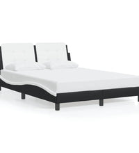 Bettgestell mit LED Schwarz und Weiß 140x190 cm Kunstleder