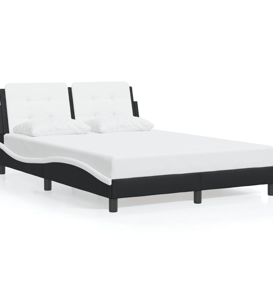 Bettgestell mit LED Schwarz und Weiß 140x190 cm Kunstleder