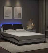 Bettgestell mit LED Weiß und Schwarz 140x190 cm Kunstleder