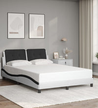 Bettgestell mit LED Weiß und Schwarz 140x190 cm Kunstleder