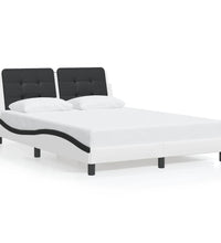 Bettgestell mit LED Weiß und Schwarz 140x190 cm Kunstleder
