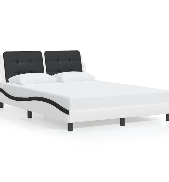 Bettgestell mit LED Weiß und Schwarz 140x190 cm Kunstleder