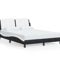 Bettgestell mit LED Schwarz und Weiß 140x200 cm Kunstleder