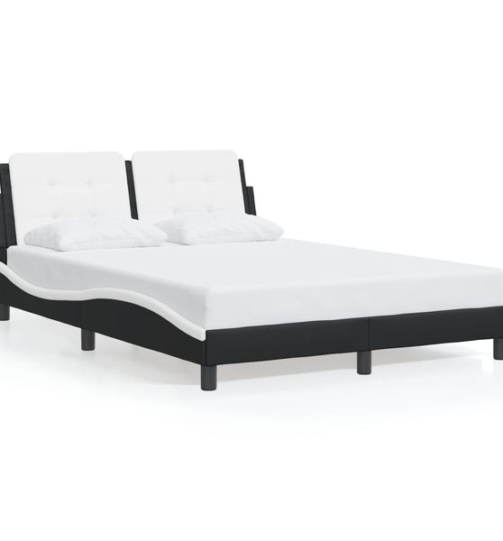 Bettgestell mit LED Schwarz und Weiß 140x200 cm Kunstleder