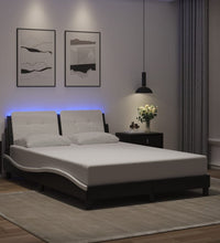 Bettgestell mit LED Schwarz und Weiß 140x200 cm Kunstleder