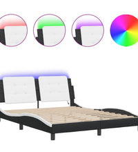 Bettgestell mit LED Schwarz und Weiß 160x200 cm Kunstleder