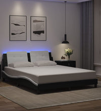 Bettgestell mit LED Schwarz und Weiß 160x200 cm Kunstleder
