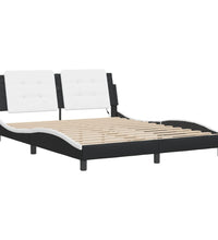 Bettgestell mit LED Schwarz und Weiß 160x200 cm Kunstleder