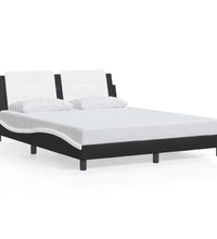 Bettgestell mit LED Schwarz und Weiß 160x200 cm Kunstleder