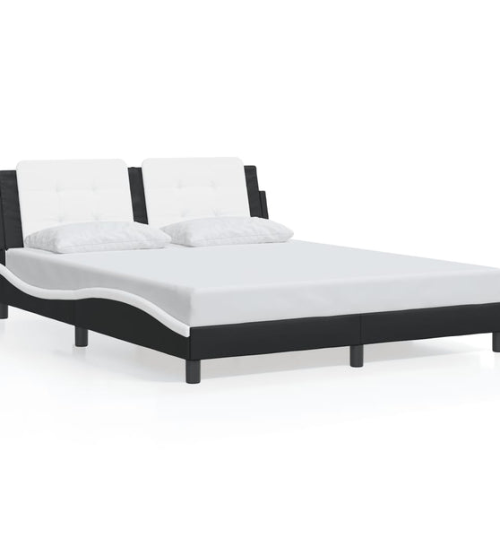 Bettgestell mit LED Schwarz und Weiß 160x200 cm Kunstleder