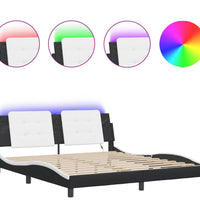 Bettgestell mit LED Schwarz und Weiß 180x200 cm Kunstleder