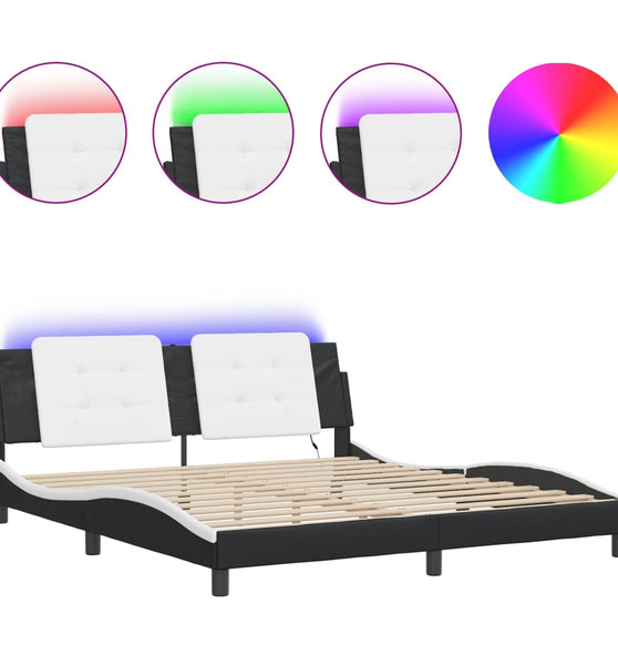 Bettgestell mit LED Schwarz und Weiß 180x200 cm Kunstleder
