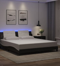 Bettgestell mit LED Schwarz und Weiß 180x200 cm Kunstleder