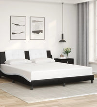 Bettgestell mit LED Schwarz und Weiß 180x200 cm Kunstleder