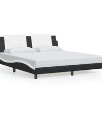 Bettgestell mit LED Schwarz und Weiß 180x200 cm Kunstleder