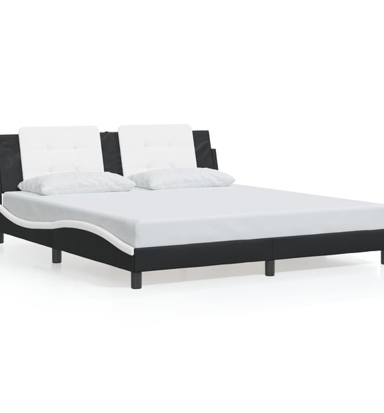 Bettgestell mit LED Schwarz und Weiß 180x200 cm Kunstleder