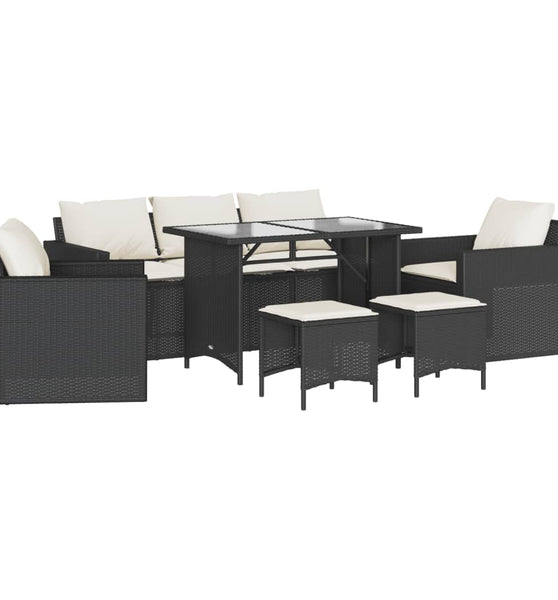 6-tlg. Garten-Sofagarnitur mit Kissen Schwarz Poly Rattan