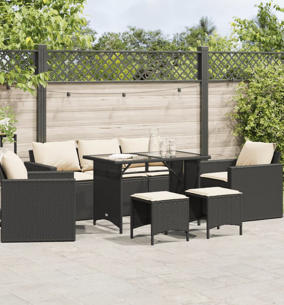 6-tlg. Garten-Sofagarnitur mit Kissen Schwarz Poly Rattan