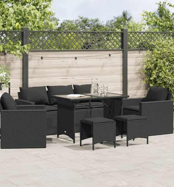 6-tlg. Garten-Sofagarnitur mit Kissen Schwarz Poly Rattan
