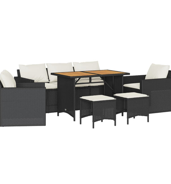 6-tlg. Garten-Sofagarnitur mit Kissen Schwarz Poly Rattan