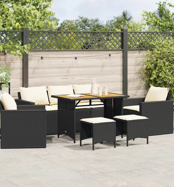 6-tlg. Garten-Sofagarnitur mit Kissen Schwarz Poly Rattan