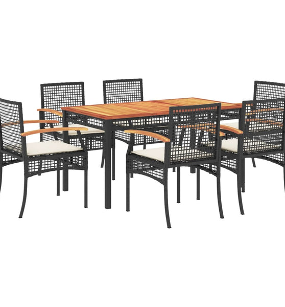 7-tlg. Garten-Essgruppe mit Kissen Schwarz Poly Rattan