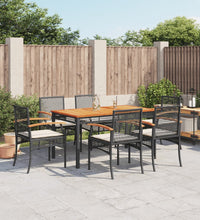 7-tlg. Garten-Essgruppe mit Kissen Schwarz Poly Rattan