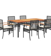 7-tlg. Garten-Essgruppe mit Kissen Schwarz Poly Rattan