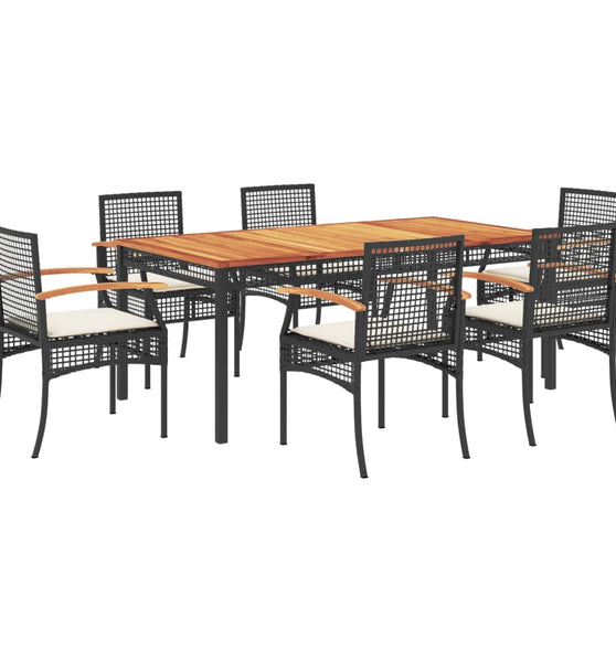 7-tlg. Garten-Essgruppe mit Kissen Schwarz Poly Rattan