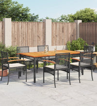 7-tlg. Garten-Essgruppe mit Kissen Schwarz Poly Rattan