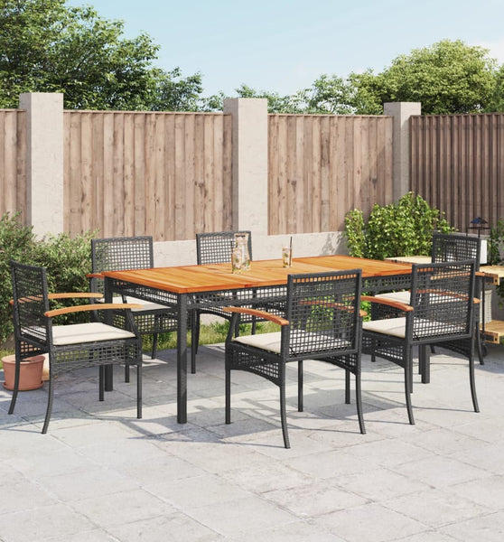 7-tlg. Garten-Essgruppe mit Kissen Schwarz Poly Rattan
