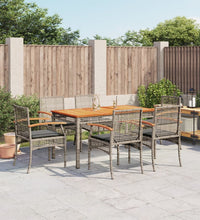 7-tlg. Garten-Essgruppe mit Kissen Grau Poly Rattan