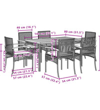 7-tlg. Garten-Essgruppe mit Kissen Grau Poly Rattan
