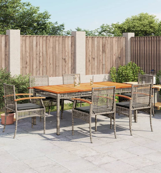 7-tlg. Garten-Essgruppe mit Kissen Grau Poly Rattan