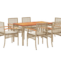 7-tlg. Garten-Essgruppe mit Kissen Beige Poly Rattan